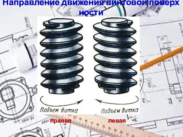 Направление движения винтовой поверхности правая левая