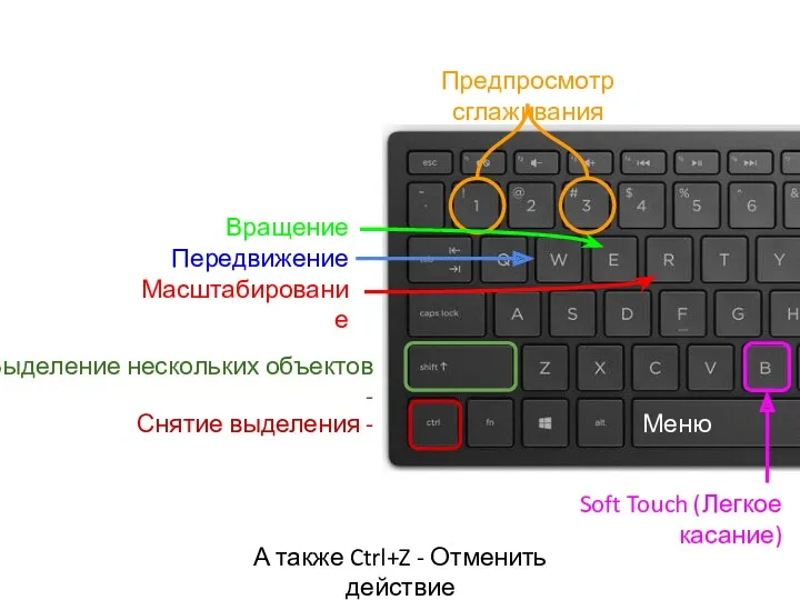 Выделение нескольких объектов - Снятие выделения - Меню Soft Touch