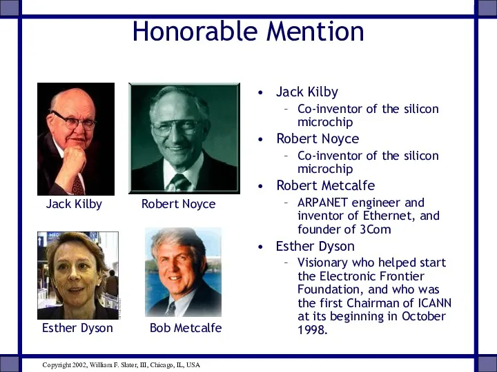 Honorable Mention Jack Kilby Co-inventor of the silicon microchip Robert Noyce Co-inventor of