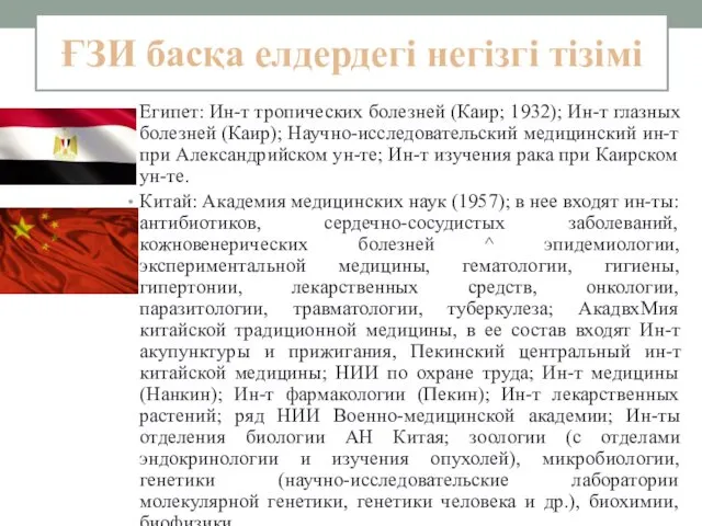 ҒЗИ басқа елдердегі негізгі тізімі Египет: Ин-т тропических болезней (Каир;