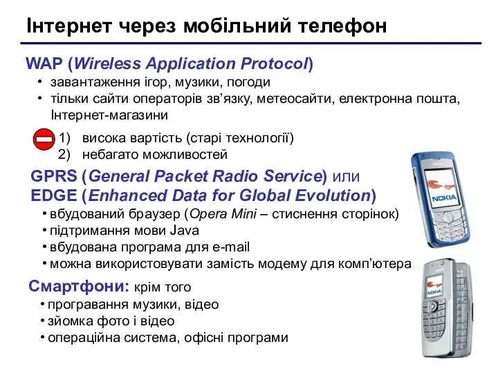 Інтернет через мобільний телефон WAP (Wireless Application Protocol) завантаження ігор,