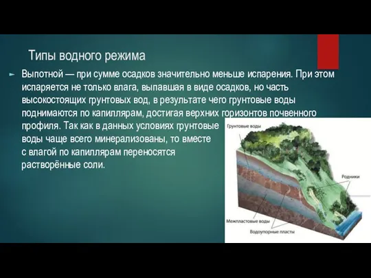 Типы водного режима Выпотной — при сумме осадков значительно меньше