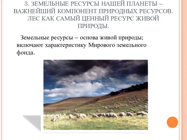 3. ЗЕМЕЛЬНЫЕ РЕСУРСЫ НАШЕЙ ПЛАНЕТЫ – ВАЖНЕЙШИЙ КОМПОНЕНТ ПРИРОДНЫХ РЕСУРСОВ.