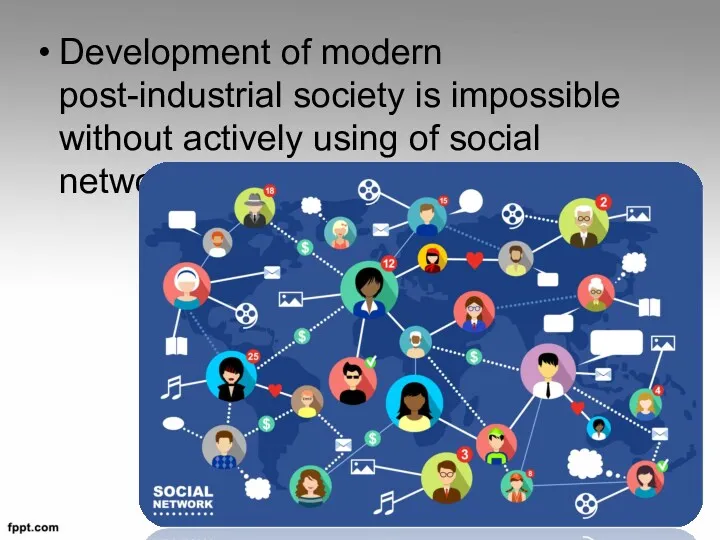 Development of modern post-industrial society is impossible without actively using of social networks.