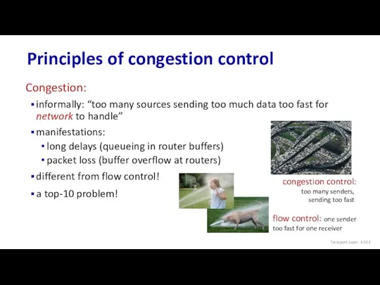 Congestion: informally: “too many sources sending too much data too fast for network