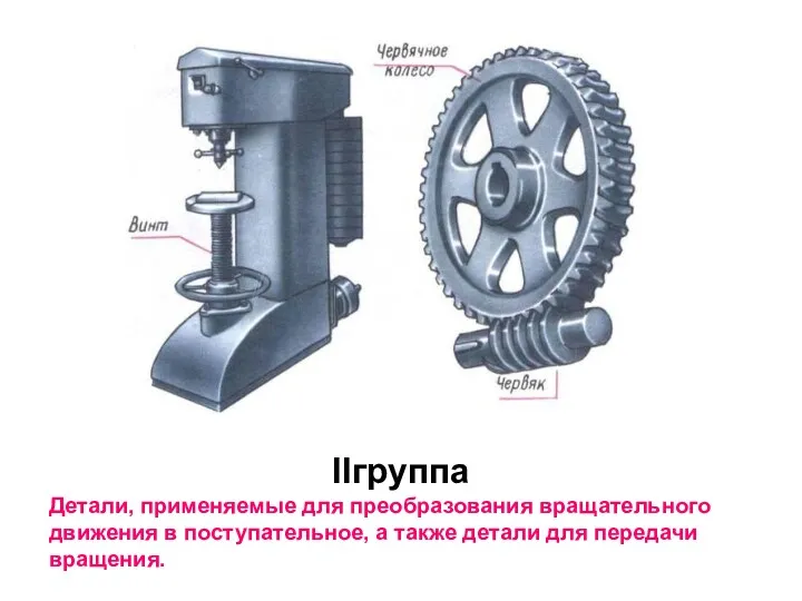 IIгруппа Детали, применяемые для преобразования вращательного движения в поступательное, а также детали для передачи вращения.