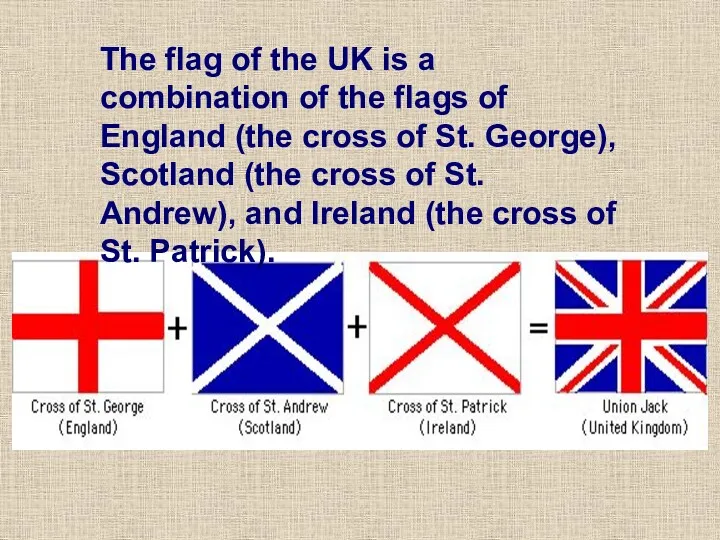 The flag of the UK is a combination of the flags of England