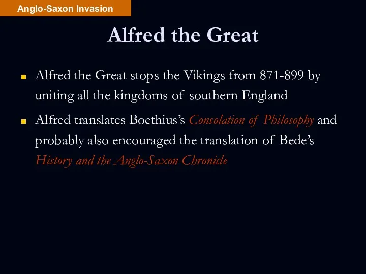 Alfred the Great Alfred the Great stops the Vikings from