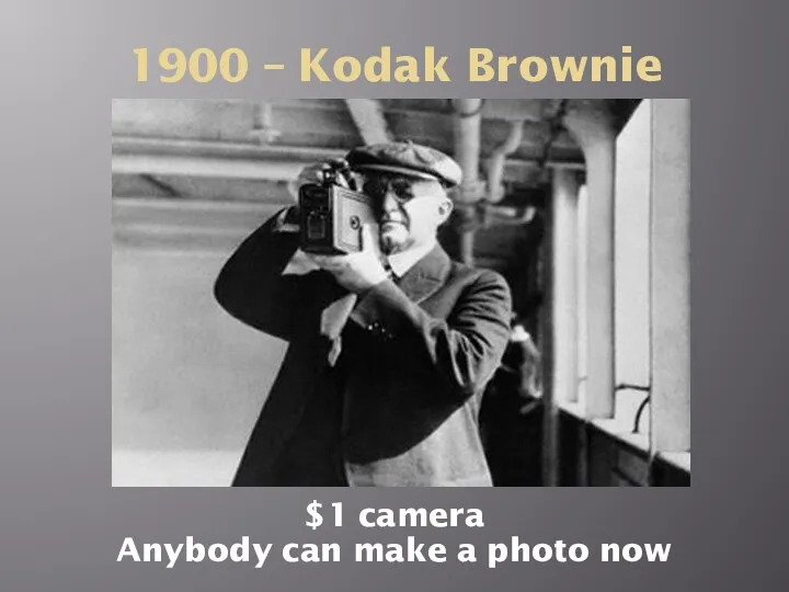 1900 – Kodak Brownie $1 camera Anybody can make a photo now