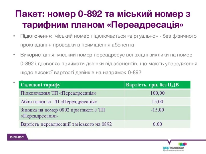 Підключення: міський номер підключається «віртуально» - без фізичного прокладання проводки