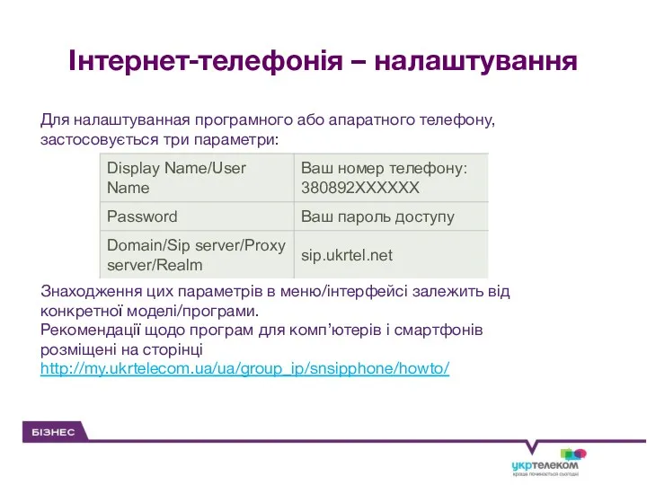 Інтернет-телефонія – налаштування Для налаштуванная програмного або апаратного телефону, застосовується