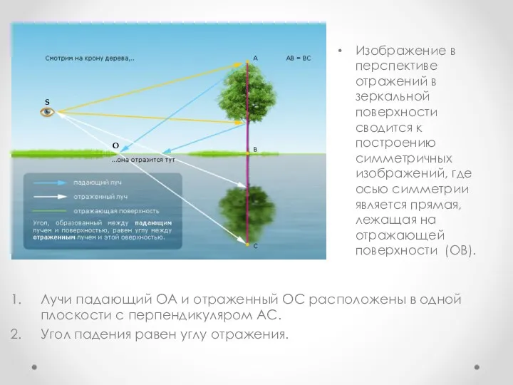 Лучи падающий ОА и отраженный ОС расположены в одной плоскости