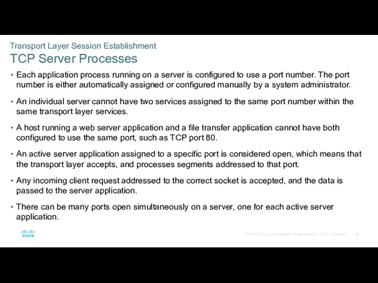 Transport Layer Session Establishment TCP Server Processes Each application process