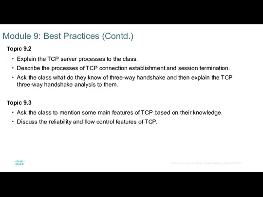 Module 9: Best Practices (Contd.) Topic 9.2 Explain the TCP