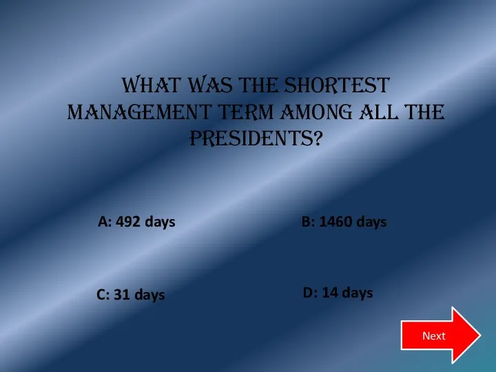 What was the shortest management term among all the presidents?