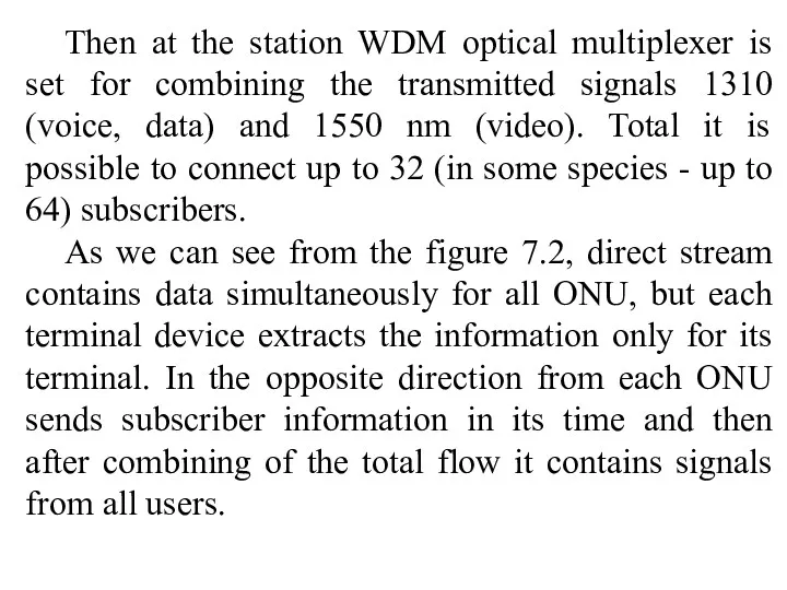 Then at the station WDM optical multiplexer is set for