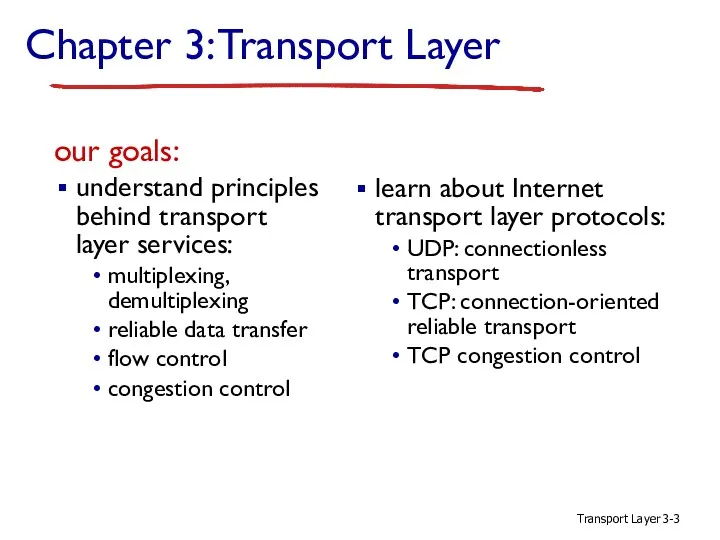 Transport Layer 3- Chapter 3: Transport Layer our goals: understand