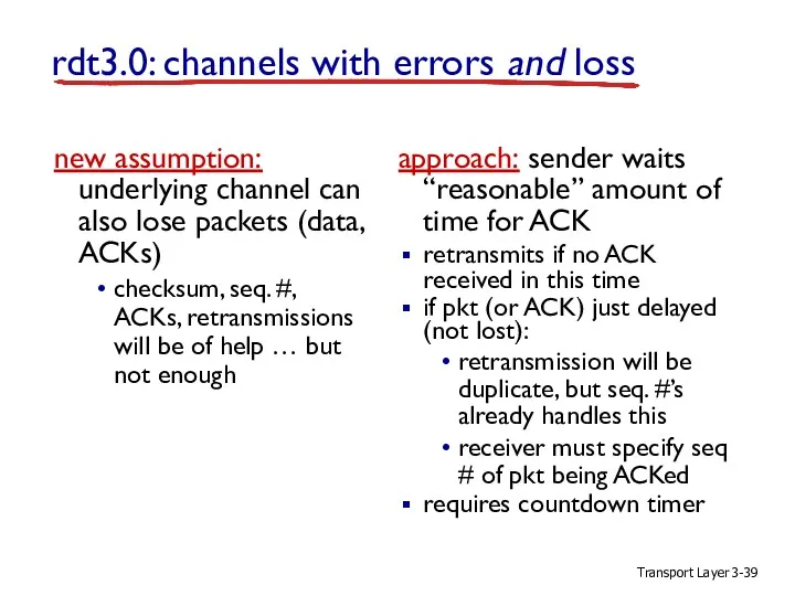 Transport Layer 3- rdt3.0: channels with errors and loss new