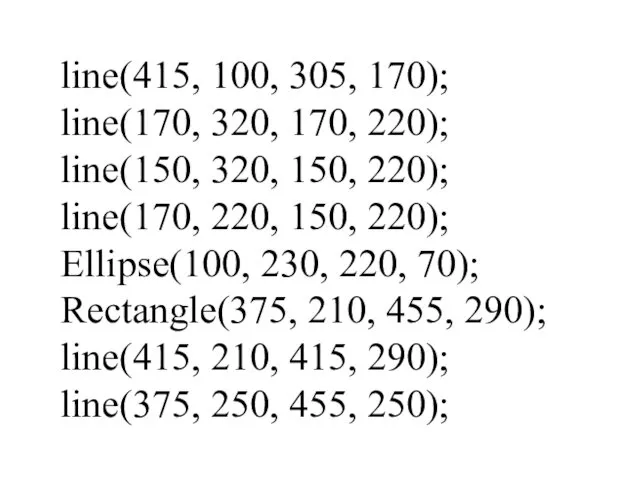 line(415, 100, 305, 170); line(170, 320, 170, 220); line(150, 320,