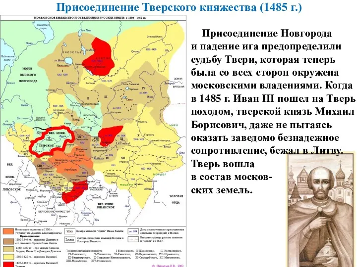 Присоединение Тверского княжества (1485 г.) Присоединение Новгорода и падение ига