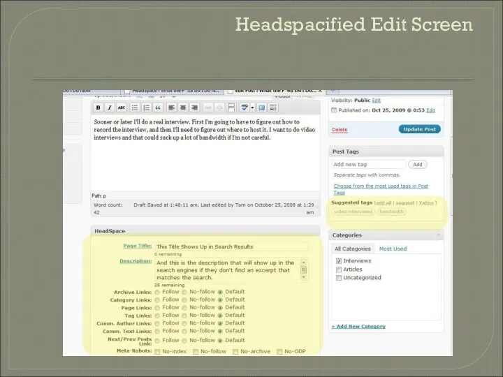 Headspacified Edit Screen