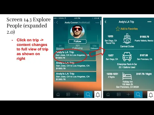 Screen 14.3 Explore People (expanded 2.0) Click on trip ->