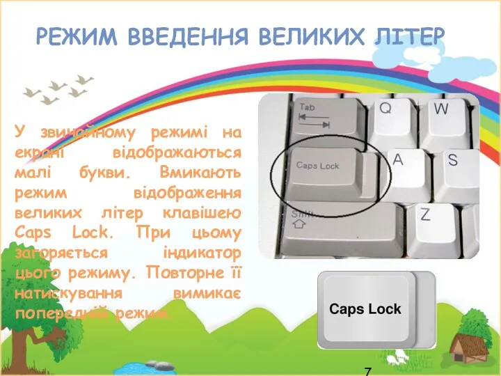 РЕЖИМ ВВЕДЕННЯ ВЕЛИКИХ ЛІТЕР У звичайному режимі на екрані відображаються