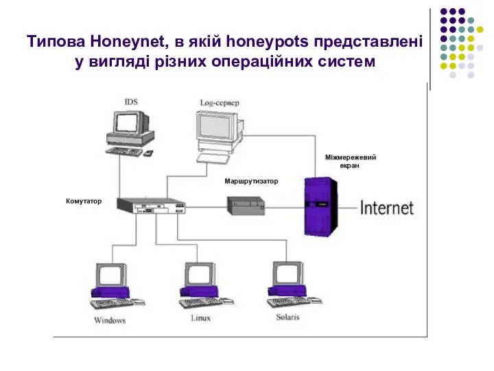 Типова Honeynet, в якій honeypots представлені у вигляді різних операційних систем
