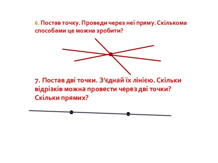 6. Постав точку. Проведи через неї пряму. Скількома способами це