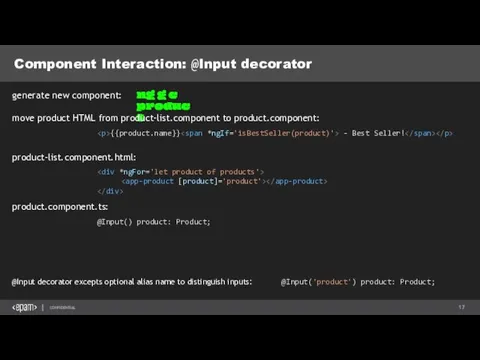 Component Interaction: @Input decorator ng g c product generate new