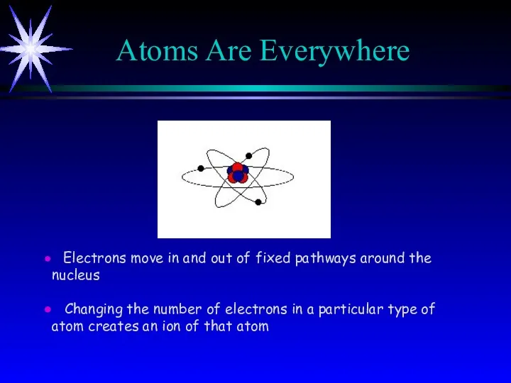 Atoms Are Everywhere Electrons move in and out of fixed pathways around the