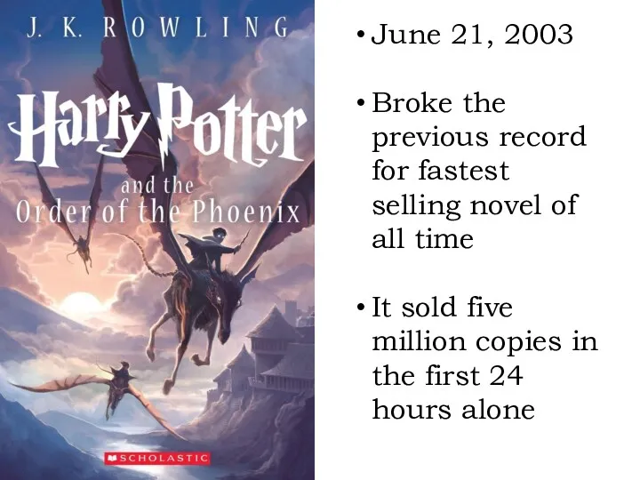 June 21, 2003 Broke the previous record for fastest selling