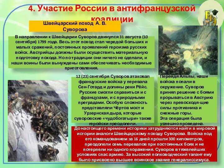 4. Участие России в антифранцузской коалиции До настоящего времени историки