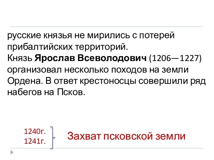 русские князья не мирились с потерей прибалтийских территорий. Князь Ярослав