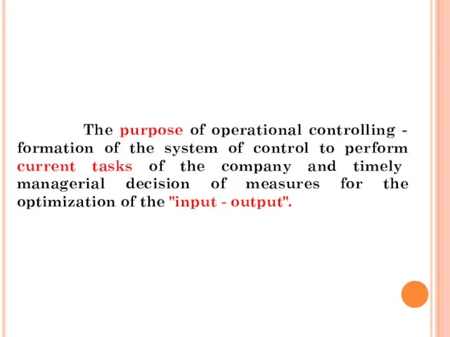 The purpose of operational controlling - formation of the system