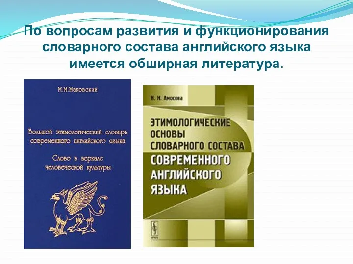 По вопросам развития и функционирования словарного состава английского языка имеется обширная литература.