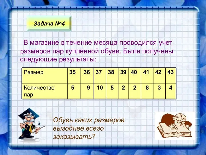 Задача №4 В магазине в течение месяца проводился учет размеров