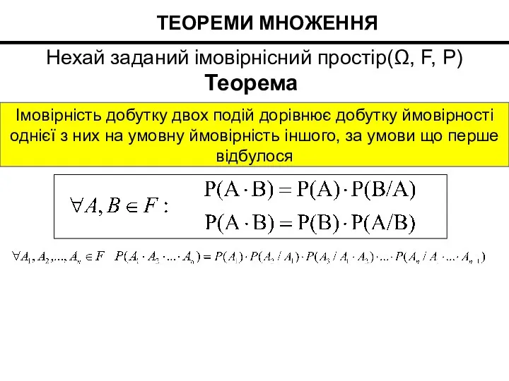 Імовірність добутку двох подій дорівнює добутку ймовірності однієї з них