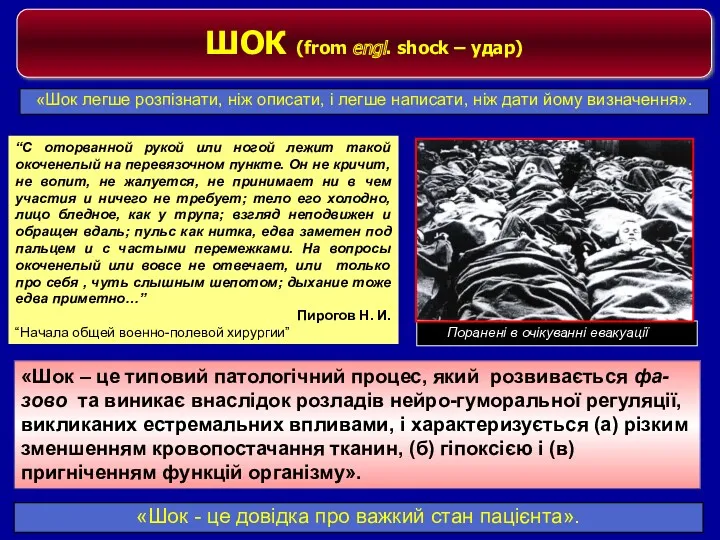 «Шок – це типовий патологічний процес, який розвивається фа-зово та виникає внаслідок розладів