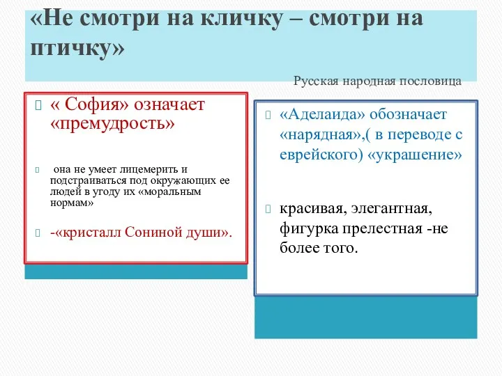 «Не смотри на кличку – смотри на птичку» Русская народная