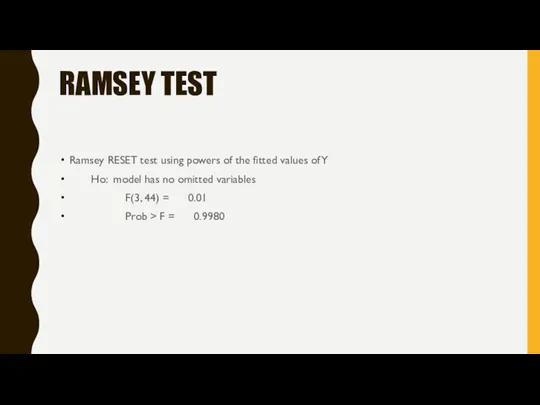 RAMSEY TEST Ramsey RESET test using powers of the fitted