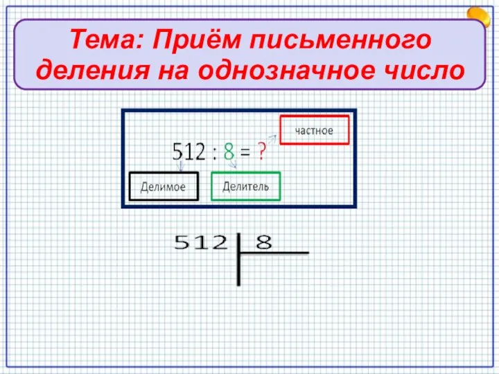 Тема: Приём письменного деления на однозначное число