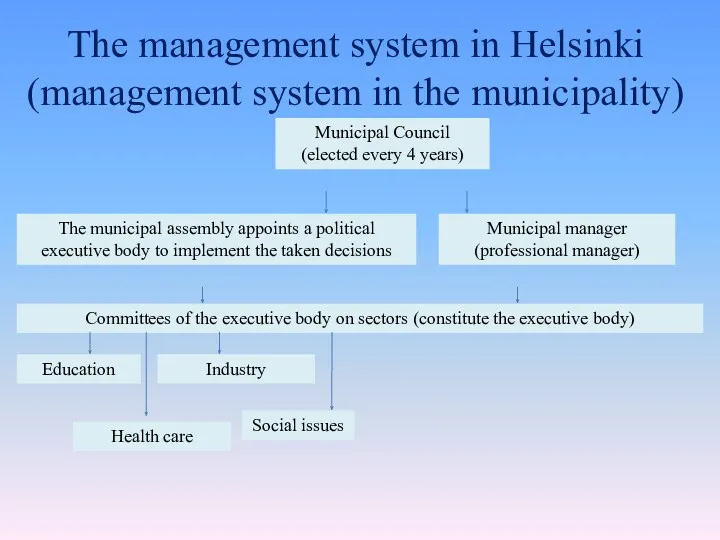 The management system in Helsinki (management system in the municipality) Municipal Council (elected