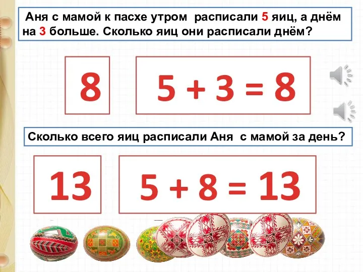 Аня с мамой к пасхе утром расписали 5 яиц, а