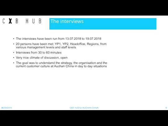 The interviews The interviews have been run from 13.07.2018 to