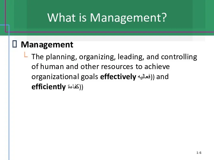 What is Management? Management The planning, organizing, leading, and controlling