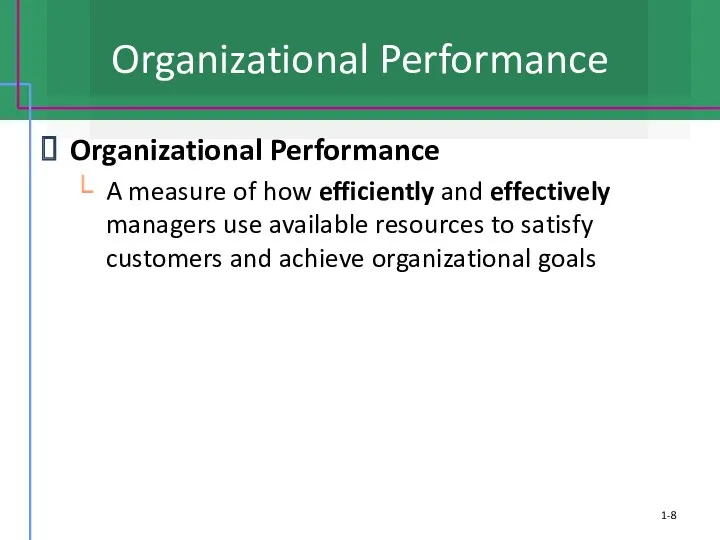 Organizational Performance Organizational Performance A measure of how efficiently and