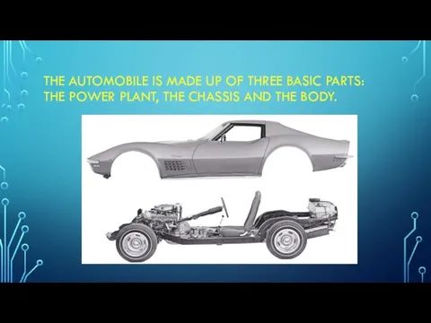 THE AUTOMOBILE IS MADE UP OF THREE BASIC PARTS: THE POWER PLANT, THE
