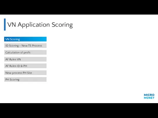 VN Application Scoring VN Scoring ID Scoring + New TS