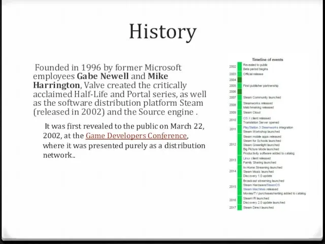 History Founded in 1996 by former Microsoft employees Gabe Newell